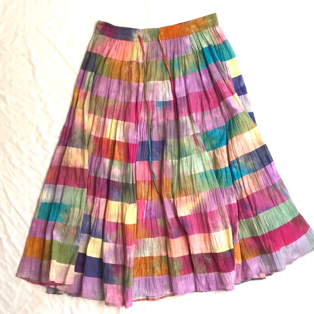 Rainbow Long Boho Maxi Skirt M L